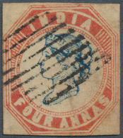 08678 Indien: 1854 Lithographed 4a. Blue & Red From 2nd Printing, Sheet Pos. 5, Used And Cancelled By Diam - Sonstige & Ohne Zuordnung