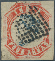 08680 Indien: 1854-55 Lithographed 4a. Deep Blue & Red, 4th Or 5th Printing, Sheet Pos. 15, Used And Cance - Sonstige & Ohne Zuordnung