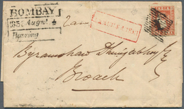 08691 Indien: 1856 Entire From Bombay To Broach Insufficiently Franked By 1854 1a. Red Only, Cancelled By - Altri & Non Classificati