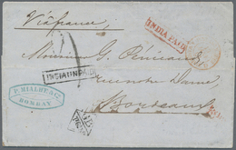 08701 Indien: 1861, Bombay To Bordeaux With Red INDIA PAID For Domestic Postage Rate. Took The Following R - Autres & Non Classés