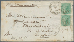 08706 Indien: 1865 QV 4a. Green, Wmk 'Elephant', Vertical Pair Used On 1866 Cover From Doobree To Hobywell - Altri & Non Classificati