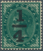 08725 Indien: 1898 QV "1/4" On ½a. Blue-green, Variety "DOUBLE IMPRESSION OF STAMP", Mint Lightly Hinged, - Sonstige & Ohne Zuordnung