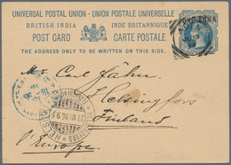 08758 Indien - Used Abroad: ADEN 1896 - Destination FINLAND: Indian P/s Card 1½a. Blue Used From Aden To H - Altri & Non Classificati