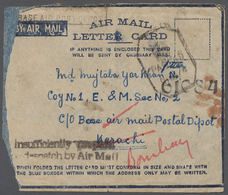 08779 Indien - Feldpost: 1942, Airmail Letter Card To Karachi, Re-directed To Bombay, With Partial Strike - Militärpostmarken