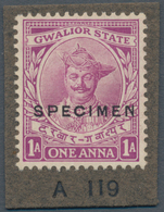 08812 Indien - Feudalstaaten: GWALIOR 1920-25 'Madho Rao' Revenue Stamp 1a. Engraved PROOF In Bright Purpl - Altri & Non Classificati