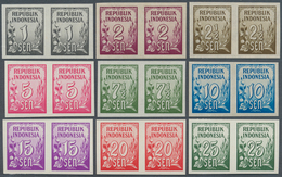 08840 Indonesien: 1951, Definitives Cipher/Cotton, 1 Sen. To 25 Sen., 9 Values As Imperf. Proofs In Horiz. - Indonesia