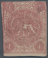 08892 Iran: 1868, Lion 1 Ch. Dull Violet Light Pen Cancelled, Good Margins On Two Sides, Tiny Thin On Top - Iran