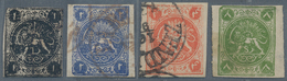 08894 Iran: 1875, Lions Set Of Four Setting 1 Ch. To 8 Ch. Fine Used, Mix Set Imperf And Roulettet, Minor - Iran
