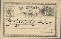 08897 Iran: 1878, 1 Ch. Bisect With 2 Ch. And Surcharge Circular Framed In Blue "2 1/2" On Card From "MECH - Iran