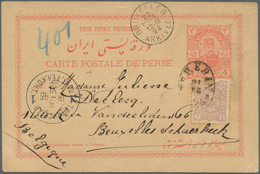 08902 Iran: 1896-1902, Two Used Postal Stationery Cards Addressed To Netherlands And Belgium With Arrival - Iran