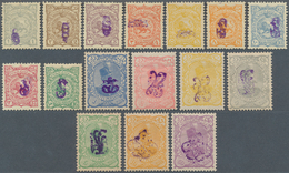 08903 Iran: 1899: Arabesque Control Handstamped Issue, 1 Ch - 50 Kr, Complete Set Of 16 Values With Arabes - Iran