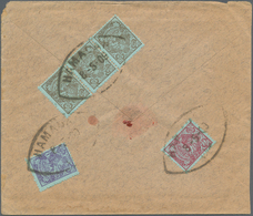 08909 Iran: 1909, Cover Bearing On Reverse 1ch. Violet On Blue, 6ch. Rose On Blue And Strip Of Three 10ch. - Iran