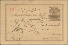08910 Iran: 1910-20, 2 Ch. Brown Provisoire Overprinted Postal Stationery Card Message Written In Morse An - Iran