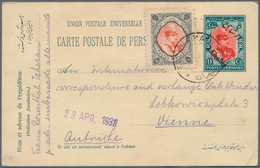08939 Iran: 1933, 2 Ch On 9 Ch Red/green Postal Stationery Card, Uprated With 16 Ch Red/grey, Sent From TE - Iran