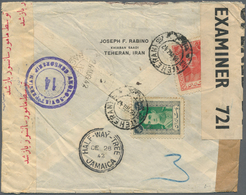 08945 Iran: 1942, Commercial Cover From Teheran To Kingston Jamaica, 1,50 R And 30 R. Clear Cancelled, Cen - Iran