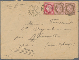 08970 Japan: 1876, FRENCH P.O., Cover Bearing Ceres Horiz. Pair 10c. Brown On Rose And Single 80c. Carmine - Autres & Non Classés