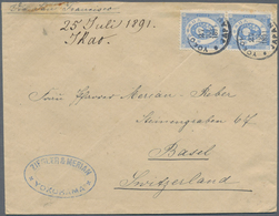 08973 Japan: 1883/88,  Merian Correspondence: Two Covers To Basel/Switzerland, UPU-Koban 5 S. Pair Tied 4- - Sonstige & Ohne Zuordnung