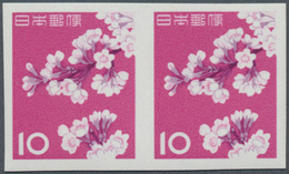 09004 Japan: 1961, Cherry Blossoms 10 Y., A Horizontal Pair, Imperforated, Mint Never Hinged MNH (JSCA 374 - Sonstige & Ohne Zuordnung