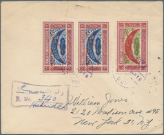 09092 Jemen: 1947, Prince's Flight To United Nations, Red Overprint, 8b. Vertical Pair And Single 1i., On - Jemen