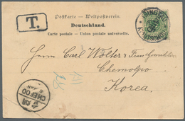 09216 Korea: 1899, Incoming Mail, Kiautschou Forerunner 5 Pf. Tied "TSINGTAU 30/12 99" To Ppc (Tsintau Vil - Corea (...-1945)