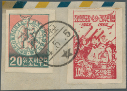 09231 Korea-Nord: 1954, PA 6th Anniversary 10 W. Red Imperforated With 1953 4th World Youth Games 20 W. Im - Corea Del Nord