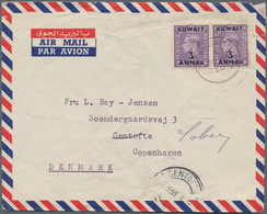 09242A Kuwait: 1950, 3 A On 3 D Purple, Horizontal Pair On Airmail Cover From KUWAIT, 20 MY 50, To Gentofte - Koweït