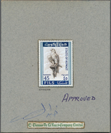 09251 Kuwait: 1965. The UNIQUE 45 F Handpainted Essay On De La Rue Archive Card, Showing A "Saker Falcon" - Kuwait