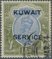09322 Kuwait - Dienstmarken: 1923, India KGV 15r. Blue And Olive With Black Opt. 'KUWAIT / SERVICE', Fine - Koweït