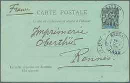 09326 Laos: 1905, Used Indochina Postal Stationery Double Card (1892 Issue) From BASSAC, LAOS To Rennes, F - Laos