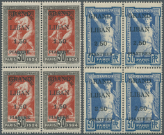 09343 Libanon: 1924, Olympic Games, Complete Set As Blocks Of Four, 50c. On 10c. With Variety "Small Fat A - Libanon