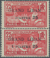 09347 Libanon: 1924, Olympic Games, 1.25pi. On 25c. Vertical Pair, Top Stamp Showing Variety "missing 1 Of - Libanon