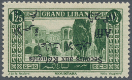 09359 Libanon: 1926, War Refugee Relief, 1.25 Pi. + 0.25pi. Green With INVERTED BLACK Overprint In Differi - Libano