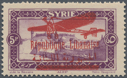 09380 Libanon: 1928, Airmails, 5pi. Violet, Mistakenly Overprinted Syria Stamp, Unmounted Mint (natural In - Libanon