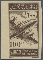 09507 Libanon: 1952, Post Airplane 100pia. Dark Brown IMPERFORATE And Printed On BOTH SIDES, Mint Never Hi - Liban