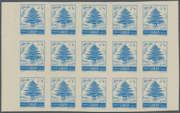 09508 Libanon: 1953, Definitive 'CEDAR' 0.50pia. Pale Blue IMPERFORATE Block Of 15 With Margins On Both Ve - Libanon