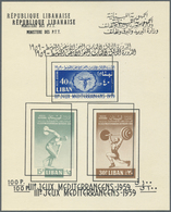 09515 Libanon: 1959, Sports 100 Pia. Imperf Souvenir Sheet With Double Surcharge Of Black Color On Card, M - Libanon