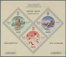 09521 Libanon: 1961, Olympics Rome 1960, Souvenir Sheet With Double Print Of Brown Color Swimming 35+35 P. - Libanon