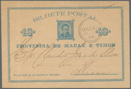 09539 Macau - Ganzsachen: 1885 (ca.), Stationery Card 10 R. Blue Canc. "MACAO DE 30 89" Used Local With Pr - Interi Postali