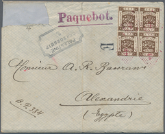 09601 Palästina: 1918, A Very Unusual Steamship Cover With 1 M Olive Block Of 4 Of The Typographed Issue T - Palästina