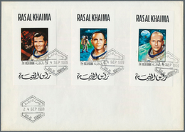 09653 Ras Al Khaima: 1969, Apollo, 60dh. To 5.60r., Se-tenant Block/souvenir Sheet Perf./imperf. And De Lu - Ras Al-Khaimah