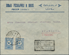 09707 Saudi-Arabien - Nedschd: 1929, Registered Commercial Cover Bearing Two 1 3/4 Pia. Grey Blue Tied By - Arabia Saudita