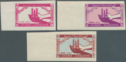 09741 Saudi-Arabien: 1963 'Freedom From Hunger' Set Of Three IMPERFORATED, Each With Sheet Margin At Left, - Arabia Saudita