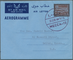 09745 Saudi-Arabien: 1965, Two Air Letter 4 P. & 10 P. Each Tied By "MECCA 30/12/65" Cds. To Egypt And Eng - Saudi-Arabien