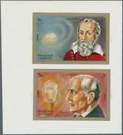 09814 Schardscha / Sharjah: 1972, Scientists Galilei 1r. And Edison 3r. Printed Together In Sheet Form In - Schardscha