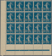 09827 Syrien: 1919, T.E.O. 2 Pia. On 25c. Blue Block Of 20 With Line Imprint Gutter Margin At Bottom And L - Siria