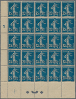 09828 Syrien: 1919, T.E.O. 2 Pia. On 25c. Blue Block Of 25 With Bottom Margin And Numeral Gutter Margin "7 - Syrien