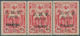 09839 Syrien: 1921, Aïn-Tab Issue, Black Overprint, 1pi. On 10pa. On 20pa. Carmine, Horiz. Strip Of Three - Syrie