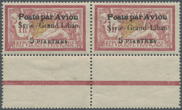 09845 Syrien: 1923, Airmails "Syrie-Grand Liban", Wide Spacing 3¾mm, 5pi. On 1fr. Red/green, Horiz. Pair, - Syrie