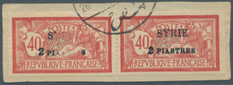 09847 Syrien: 1924, 2pi. On 40c. Red/blue, Horiz. Pair (vertical Perf. Fold), Left Stamp Showing Attractiv - Syrie