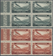09863 Syrien: 1934. Complete Airmail Set (10 Values) In Stamped Margin Blocks Of 4. Rare Offer In This Way - Siria